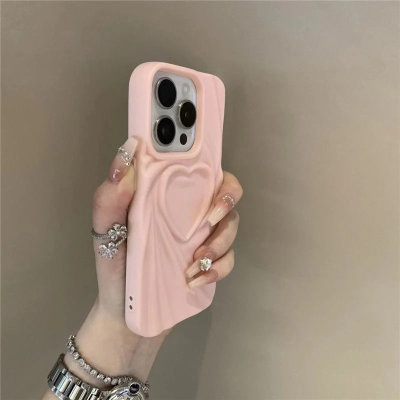3D Heart Shape Design Embossed Wrinkle Cute Silk Pattern Silicone Fashion Aesthetic Cover